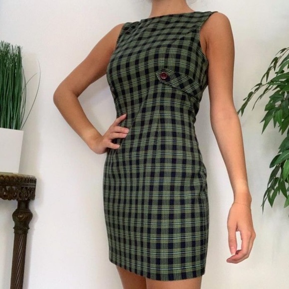 Green Plaid Above the Knee Dress - Picture 1 of 2